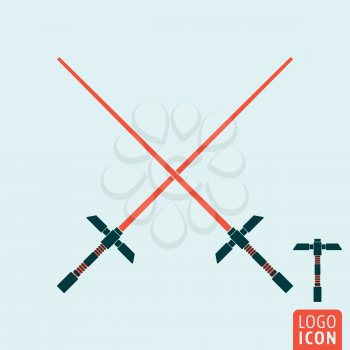 Light sword icon. Crossed lightsabers from wars of future, weapon futuristic star battle symbol. Vector illustration.
