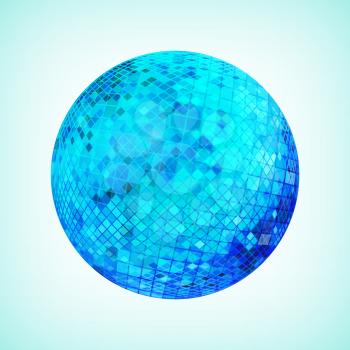 Blue discoball. Disco mirrorball designed for party flyer, art poster or cover brochure. Vector illustration.
