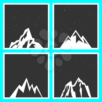 Mountain silhouette for stickers, badges, stamps, and labels. Set of camping, climbing, hiking, travel and outdoor recreation symbol. Vector illustration
