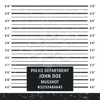 Police mugshot board template. Grunge textured police lineup mug shot. Vector illustration.
