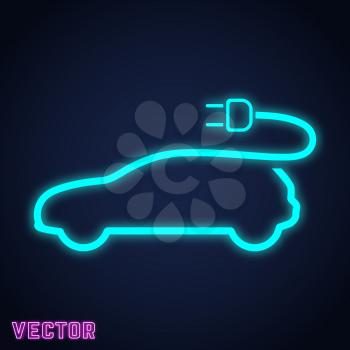 Electric car sign neon light design. Vector illustration.