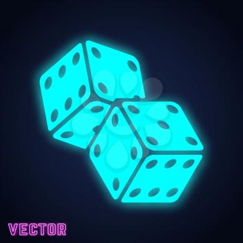 Game dices sign neon light design. Vector illustration.