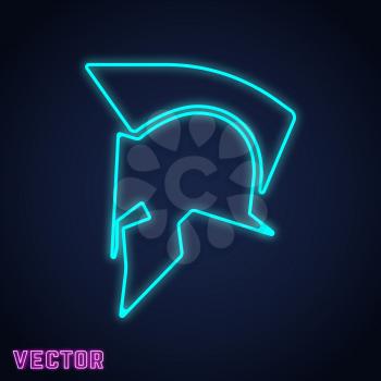Spartan helmet sign neon light design. Vector illustration.