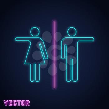 WC toilet sign neon light design. Vector illustration.