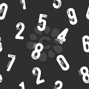 Seamless black and white pattern with numbers. Number 0 1 2 3 4 5 6 7 8 9 on white background. Vector illustration.