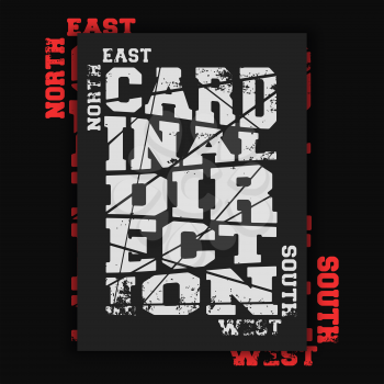 Cardinal direction vintage poster. Design for printing products, applique, label, t-shirt print, jeans and casual wear. Vector illustration.