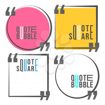 Quote square and speech bubble template set. Vector illustration.