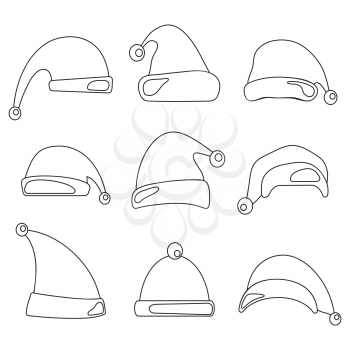 Christmas hat set. Santa Claus hats line design. Vector illustration.