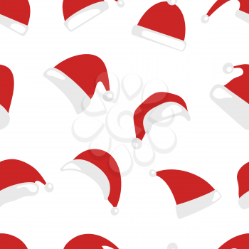 Christmas hat seamless pattern isolated on white background. Santa Claus hats set. Happy New Year and Merry Christmas background. Vector illustration.