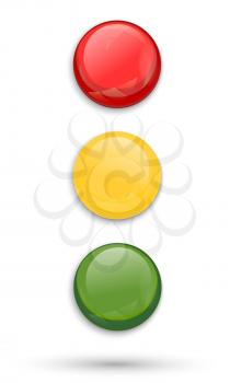 Traffic lights isolated on white background. Red, yellow and green signal light. Vector illustration.