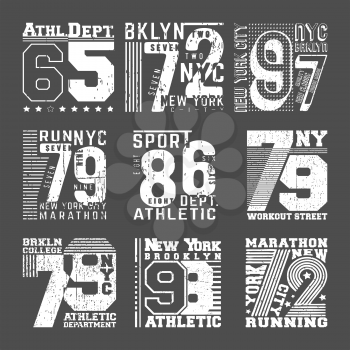 T-shirt print stamp design. Set of athletic sport typography for badge, applique, label t shirts, jeans or casual wear. Vector illustration.