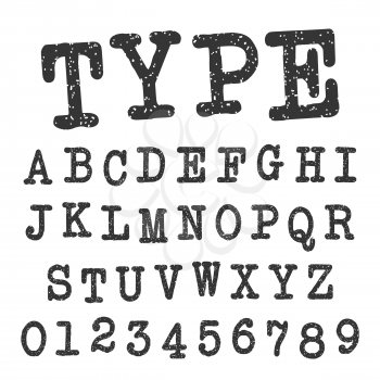 Type alphabet font template. Set of letters and numbers vintage design. Vector illustration.