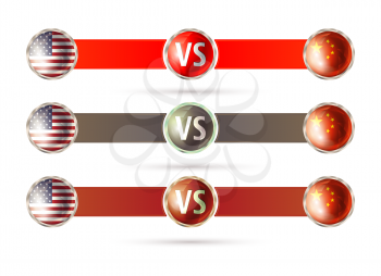 USA versus CHINA competition symbol. Vector illustration.