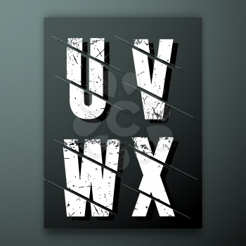 Glitch letter font template. Set of grunge letters U, V, W, X logo or icon. Vector illustration.