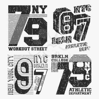 Brooklyn New York vintage t shirt stamp set. T-shirt print design. Printing and badge, applique, label t-shirts, jeans or casual wear. Vector illustration.