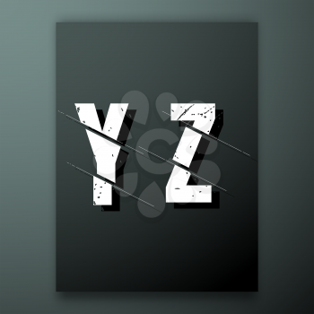 Glitch letter font template. Set of grunge letters Y, Z logo or icon. Vector illustration.