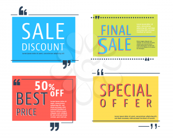 Sale square template set. Special offer banner and speech box isolated on white background. Vector illustration.