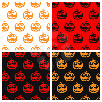 Set of seamless halloween pattern. Halloween background with pumpkin. Vector illustartion.