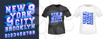 New York Brooklyn 3D design typography with numbers for t-shirt print stamp, t shirts applique, tee badge, label, clothing tag, jeans, and casual wear. Vector illustration.