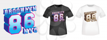 Brooklyn 86 NYC t-shirt print for t shirts applique, tee badge, label, clothing tag, jeans, and casual wear. Vector illustration.