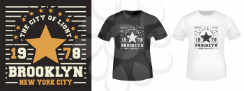 Brooklyn Star t-shirt print for t shirts applique, fashions slogan, tee badge, label, tag clothing, jeans, and casual wear. Vector illustration.