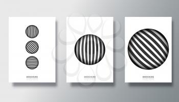 Set of white backgrounds with striped circle design for cover, flyer, poster, brochure, typography or other printing products. Vector illustration.