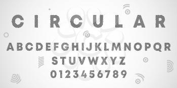 Alphabet letters and numbers of circular design. Round lines font template. Vector illustration.