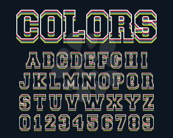 Colored lines alphabet template. Letters and numbers line design. Vector illustration.