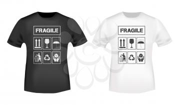Fragile t-shirt print for a badge, label clothing, tee tag, t shirts applique, jeans, and casual wear stamp. Vector illustration.