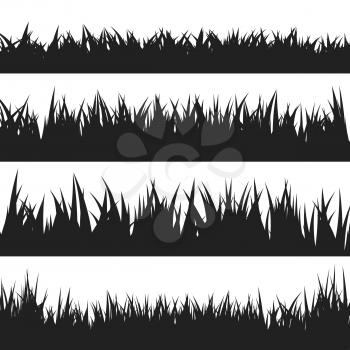 Black grass silhouettes set isolated on white background. Vector illustration.