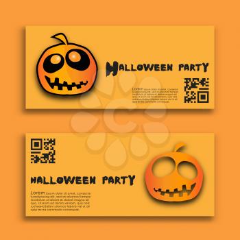 Halloween party banners with orange pumpkins set. Vector illustration.