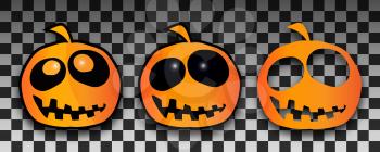 Halloween pumpkins template. Set of pumpkin with shadow isolated on transparent background. Vector illustration.