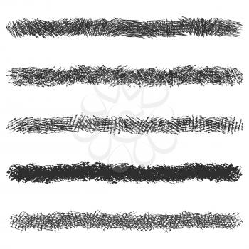 Hatching pencil stroke lines, set of black pen strokes isolated on white background. Vector illustration.