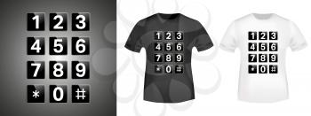 Keypad t-shirt print stamp for tee, t shirts applique, fashion, badge, label retro clothing, jeans, and casual wear. Vector illustration.