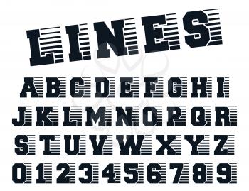 Lines alphabet template. Letters and numbers line design. Vector illustration.
