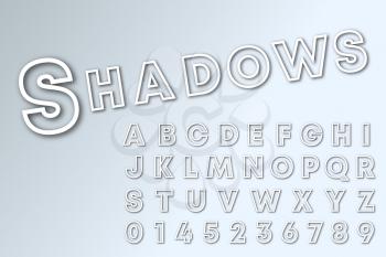 Shadows line alphabet font template. Lines shadow letters and numbers. Vector illustration.
