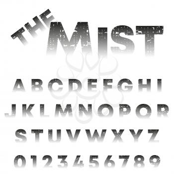 The Mist alphabet template. Letters and numbers with grunge texture. Vector illustration.