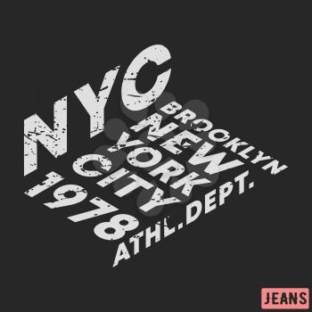 T-shirt print design. NYC Brooklyn star vintage stamp. Printing and badge, applique, label, tag t shirts, jeans, casual and urban wear. Vector illustration.