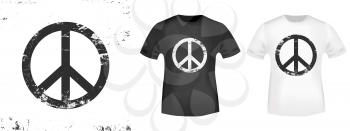 Peace symbol t-shirt print stamp for tee, t shirts applique, fashion, badge, label retro clothing, jeans, and casual wear. Vector illustration.