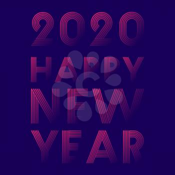Happy New Year 2020 background line design for holiday flyer, greeting, invitation card, flyer, poster, brochure cover, typography or other printing products. Vector illustration.