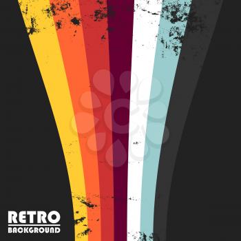 Retro grunge design background with colorful vintage stripes. Vector illustration.
