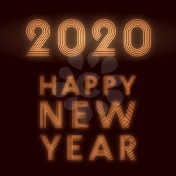 Happy New Year 2020 background retro neon design for holiday flyer, greeting, invitation card, flyer, poster, brochure cover, typography or other printing products. Vector illustration.