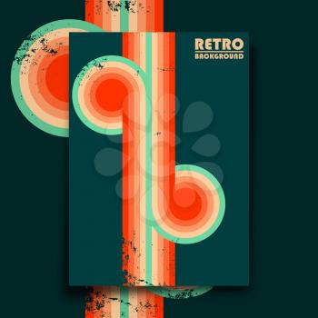 Retro design poster with vintage grunge texture and colorful twisted stripes. Vector illustration.