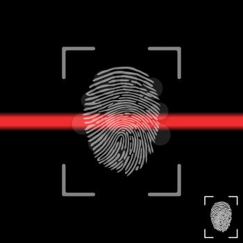 Fingerprint on scanning screen. Finger print scan. Vector illustration.