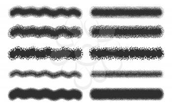 Spray strokes set, black airbrushes isolated on white background. Vector illustration.