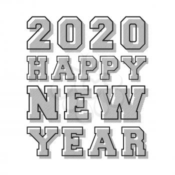 Happy New Year 2020 background line stamp design for holiday flyer, greeting, invitation card, flyer, poster, brochure cover, typography or other printing products. Vector illustration.