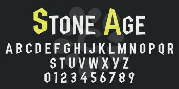 Alphabet letters and numbers of stone design. Rough-hewn font template. Vector illustration.