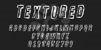 Alphabet letters and numbers of texture stroke design. Distressed line font template. Vector illustration.