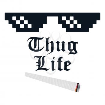 Thug life meme with glasses and cigarette. Vector illustration.