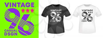 Vintage number 96 t-shirt print for t shirts applique, tee badge, label, clothing tag, jeans, and casual wear. Vector illustration.